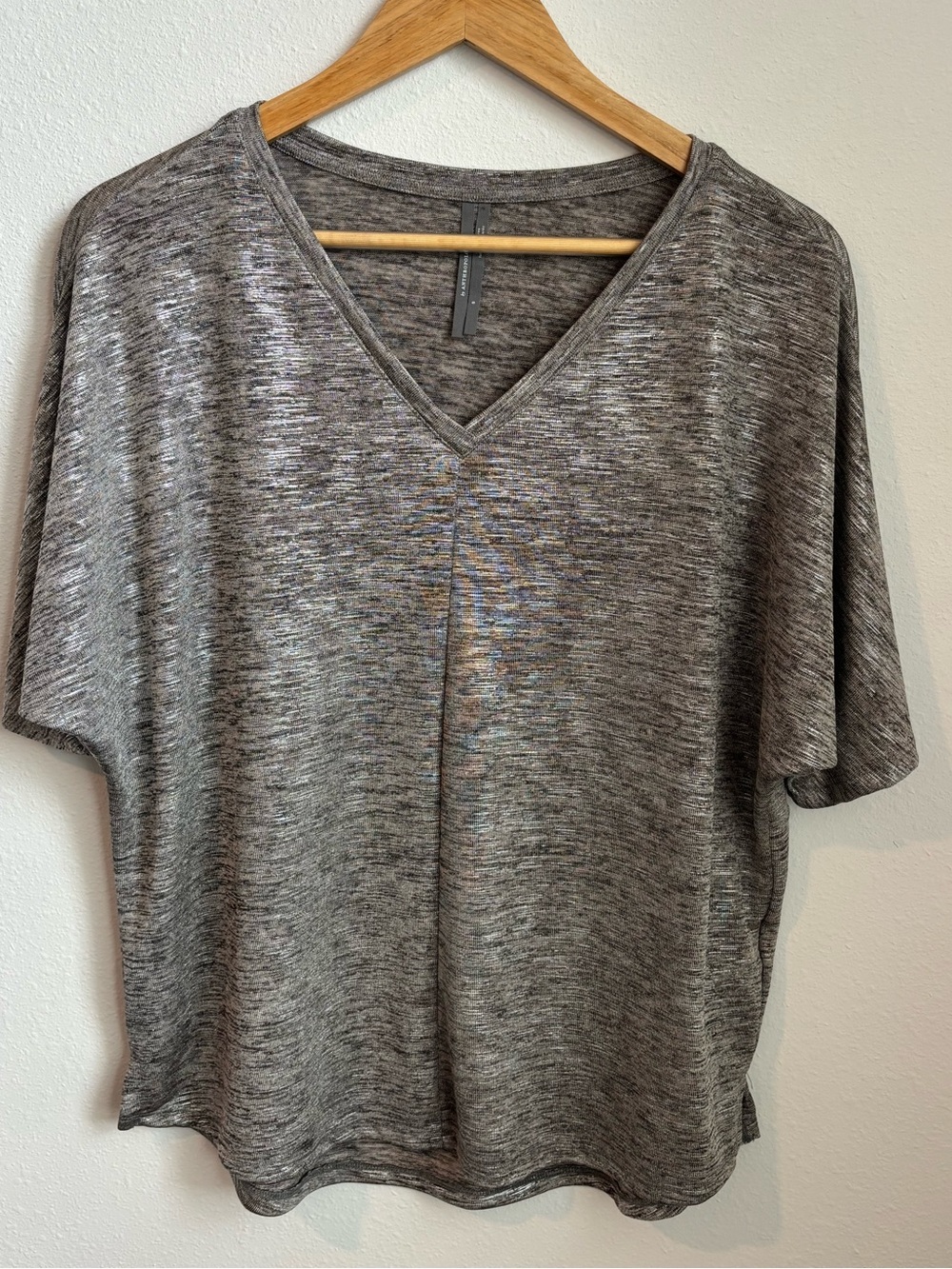 Anthropologie Gray Marled V-Neck Oversized Tee Size Small